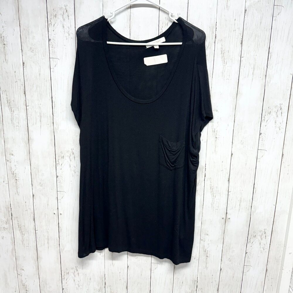 Ellen Tracy Tunic Women Sz XL Black Cotton‎ Short Sleeve Straight Hem Round Neck